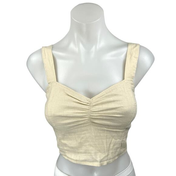 Abercrombie & Fitch Tops - Abercrombie & Fitch Cream Linen Sleeveless Cami Camisole Tank Crop Top Size XS